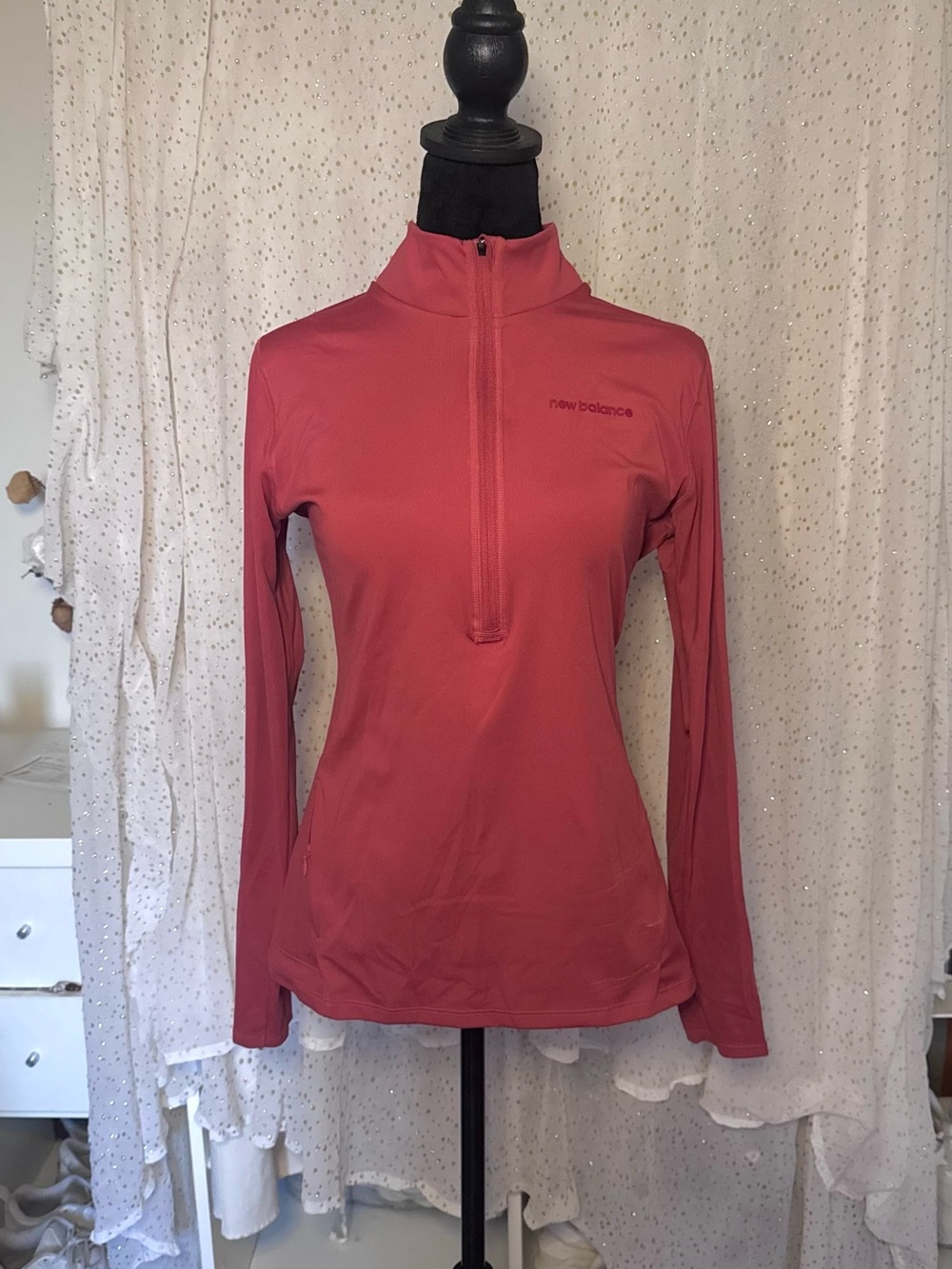 New Balance Women's Long-Sleeve 1/4 Zip Top in Coral Pink